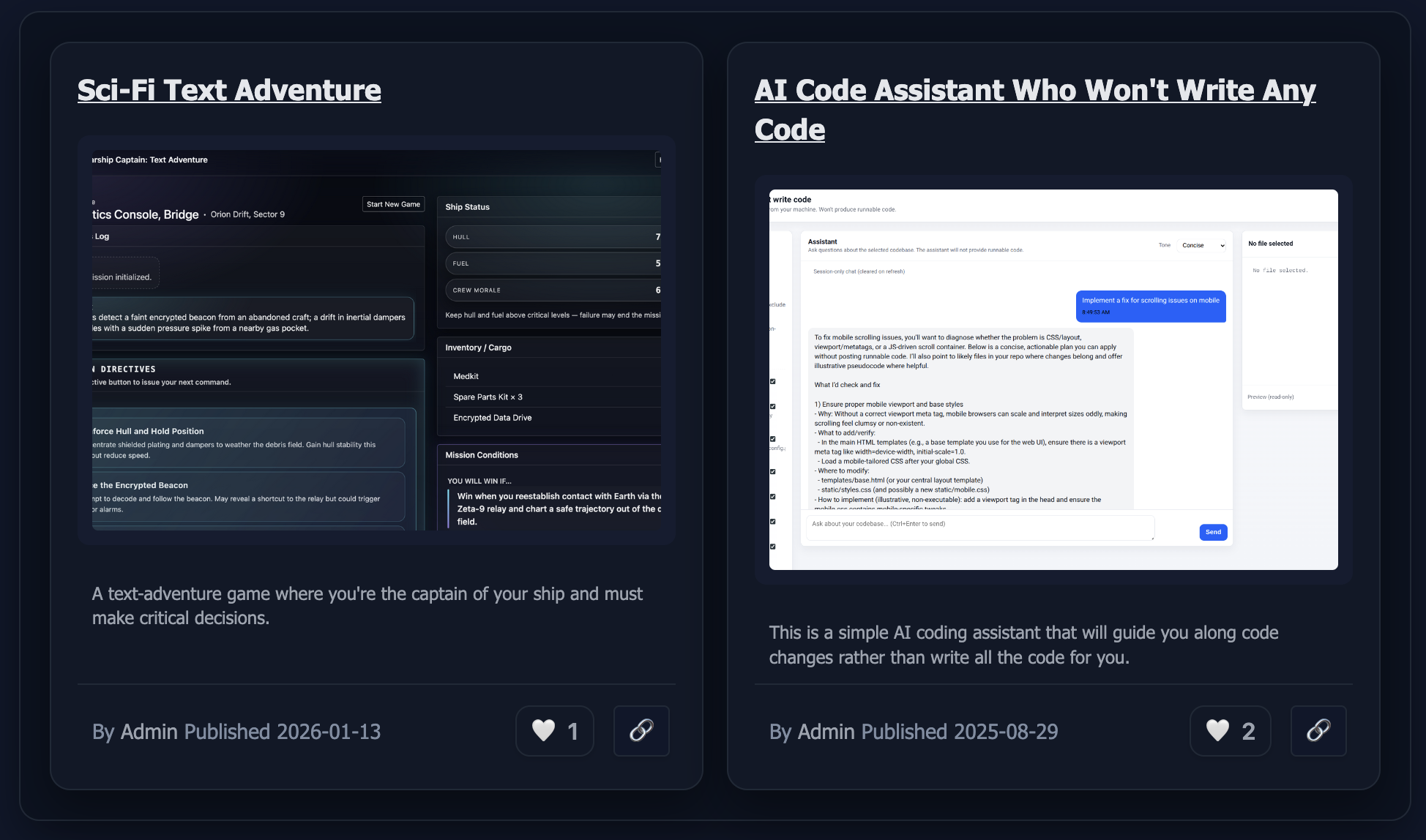 Marketplace showing published webapps