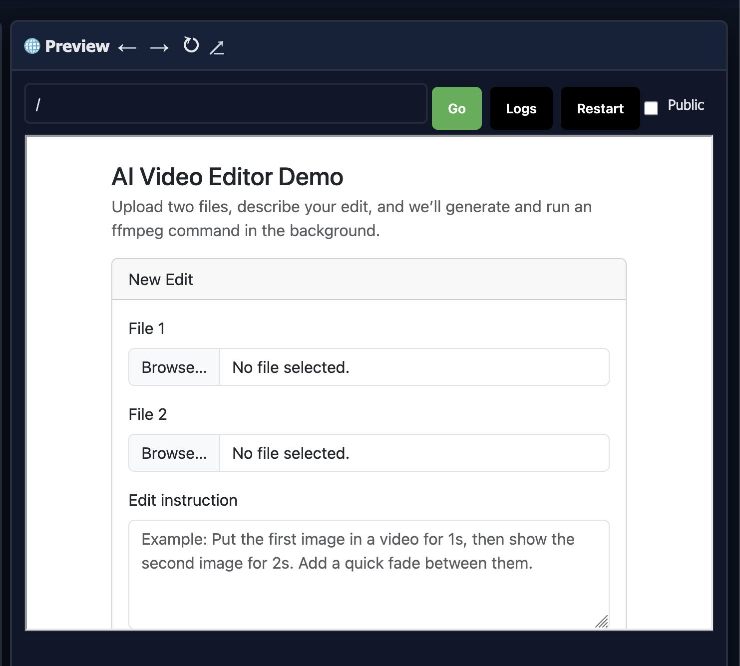 Live Preview showing webapp in iframe