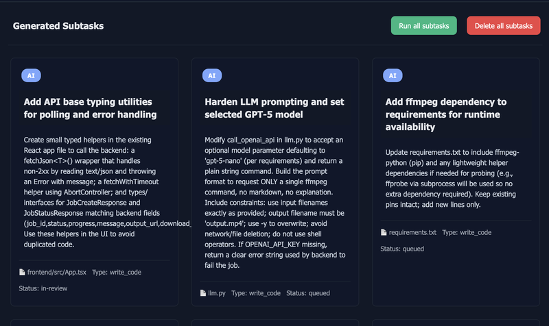 Generate Subtasks Screenshot