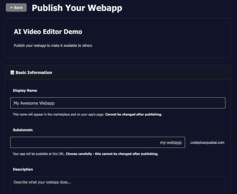 Publishing Screenshot